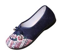 Women's Ballet Flats Canvas Bow Embroidery Slip-On Round Toe Work Shoes | Canvas fabric upper, bow embroidery, round toe, slip-on flat sole, lightweight build, office, walking, travel, daily wear