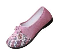 Women's Ballet Flats Canvas Bow Embroidery Slip-On Round Toe Work Shoes | Canvas fabric upper, bow embroidery, round toe, slip-on flat sole, lightweight build, office, walking, travel, daily wear