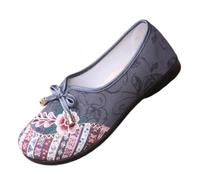 Women's Ballet Flats Canvas Bow Embroidery Slip-On Round Toe Work Shoes | Canvas fabric upper, bow embroidery, round toe, slip-on flat sole, lightweight build, office, walking, travel, daily wear