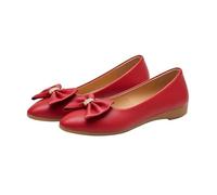 Womens Ballet Flats Classic Casual Slip On Bow Knot Rhinestone Shoes Red