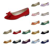 Women's Ballet Flats Flat Classic Elegant and Comfortable Ballet Shoes with Bow Trim Soft Faux Suede Flat Lace Pumps Soft Loafer Slip On Knit Dress Shoes Boat Shoes, red, 6 UK