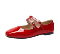 Women's Ballet Flats Flat Comfortable Summer Shoes Faux Leather Chic and Comfortable Sandals Non-Slip Round Toe Elegant Dance Shoes Soft Barefoot Shoes for Everyday Use, red, 10 UK