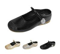 Women's Ballet Flats Mary Jane Shoes, Round Toe Comfortable Dressy Thick Slippers Casual Sequins Slip-on Daily Soft Leather Flat Shoes with Ankle Strap Black