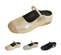 Women's Ballet Flats Mary Jane Shoes, Round Toe Comfortable Dressy Thick Slippers Casual Sequins Slip-on Daily Soft Leather Flat Shoes with Ankle Strap Gold