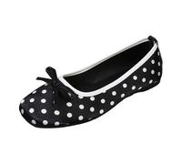 Women's Ballet Flats Playful Dots Flat Shoes Satin Foldable Low Shoes Soft Footbed Sandals Slippers Bridal Shoes Summer Ballet Flat Sweet Dance Shoes Polka Dot Bow Loafers, Style F01 Black, 8 UK