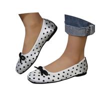 Women's Ballet Flats Playful Dots Flat Shoes Satin Foldable Low Shoes Soft Footbed Sandals Slippers Bridal Shoes Summer Ballet Flat Sweet Dance Shoes Polka Dot Bow Loafers, Style F03 White, 5 UK