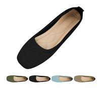 Women's Ballet Flats, Slip On Dressy Knit Flats Lightweight Breathable Round Toe Shoes Wide Toe Box for Women with Arch Support, Comfortable Travel Work Business Office Shoes Size 4 Black