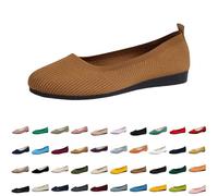 Women's Ballet Flats Slip On Shoes Barefoot Non-Slip Flat Knit Trainers Comfortable Lightweight Summer Elegant Round Toe Sporty Flat Loafer Dance Shoes Women, 14-Brown, 38