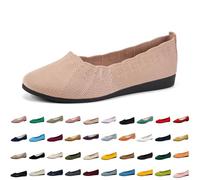 Women's Ballet Flats Slip On Shoes Barefoot Non-Slip Flat Knit Trainers Comfortable Lightweight Summer Elegant Round Toe Sporty Flat Loafer Dance Shoes Women, 36-Pink, 39