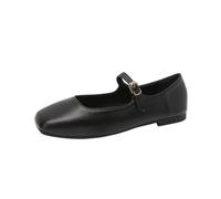 Women's Ballet Flats Square Toe Shallow Mouth Temperament Retro Female Mary Jane Shoes(Black,4.5 UK)