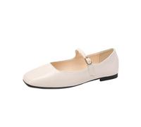 Women's Ballet Flats Square Toe Shallow Mouth Temperament Retro Female Mary Jane Shoes(White,6UK)