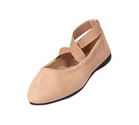 Womens Ballet Flats with Ankle Elastic Crossing Strap Casual Solid Color Stylish Lightweight Breathable Comfortable Pump Shoes Khaki