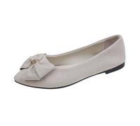 Women's Ballet Flats,Womens Shallow Suede Simple Casual Flat Ballet Pumps,Solid Bowknot Low Top Slip On Shoes Ladies Dolly Ballerina Comfort Flats for Work Smart Office Formal Shoe Beige