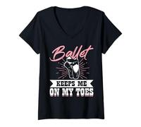 Womens Ballet Keeps Me On My Toes - Cute Ballerina Dance Gift V-Neck T-Shirt
