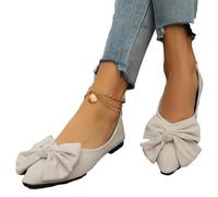 Womens Ballet Shoes, Bow Details Slip-On Flats, Comfy Ladies Casual Wear Every-Day Closed Toe Ballerina Pumps, Flats for Women Flat Shoes White 38