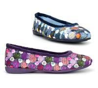 Womens Ballet Slippers Ladies Ballerina Slippers Slip On Carpet Slipper Comfy Memory Foam Slipper Rubber Sole Plush Lining Sizes 3-8 Purple/Blue 7 UK