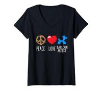 Womens Balloon Artist Love Peace Balloon Twister Balloon Animal V-Neck T-Shirt