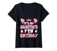 Womens Balloons It's My Daughter's 7th Birthday 2018 7 Years Old V-Neck T-Shirt