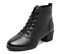 Women's Ballroom Dance Boots Closed Toe Lace-Up Leather Modern Teaching Practice Performance Dance Walk Shoes,Black,5 UK