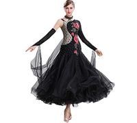 Women's Ballroom Dance Performance Dresses Waltz Dancing Clothing Embroidery Tango Practice Dress Modern Dancewear,red flower,XL