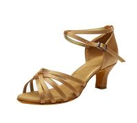 Women's Ballroom Dance Shoes Latin Dance Shoes Open Toe Low Heel Tango Cha-cha Tango Dancing Practice Heeled Sandals for Women Wedding Evening Dancing Shoes (Khaki, 3.5)