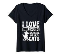 Women's Ballroom Dancer Lover Cats and Ballroom Dancing V-Neck T-Shirt