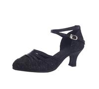 Women's Ballroom Latin Dance Shoes Ballroom lsa Dance ractice Performance Lightweight Breathable Mesh Boot Retro Solid Color Black Latin Sandal Temperament Comfortable Fish Mouth (Black, 4.5)