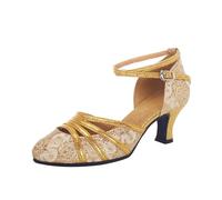 Women's Ballroom Latin Dance Shoes Ballroom lsa Dance ractice Performance Lightweight Breathable Mesh Boot Retro Solid Color Black Latin Sandal Temperament Comfortable Fish Mouth Pumps (Gold, 5)