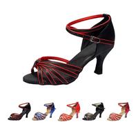 Women's Ballroom Latin Dance Shoes Pointed Toe Low Kitten Heel Tango Ballroom Tap Dance Shoes Heel Latin Dance Shoe Wedding Party Sandals Red