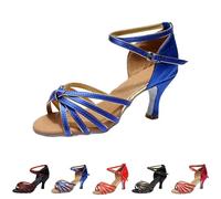 Women's Ballroom Latin Dance Shoes Pointed Toe Low Kitten Heel Tango Ballroom Tap Dance Shoes Heel Latin Dance Shoe Wedding Party Sandals Blue