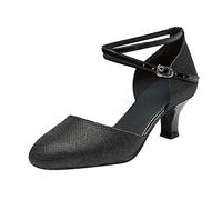 Women's Ballroom Tango Latin Dancing Shoes Sequins Shoes Social Dance Shoe Middle Heels Strap Platform Sandals for Women Practice and Stage Performance Black
