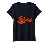 Women's Baltimore Maryland Varsity Script Vintage Retro Style V-Neck T-Shirt