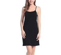 Womens Bamboo Basic Solid Full Slip Dress Summer Lightweight Nightdress/Under Mini Dress Non-Cling Slip Under Dresses Black Small