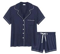 Womens Bamboo Viscose Pajamas Button Up Pj/Sleep/Lounge Shorts Set(Navy Dot,XXL)
