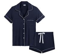 Womens Bamboo Viscose Pajamas/Pjs Button Up Sleepwear Moisture Wick/Wicking(Navy Blue,Large)
