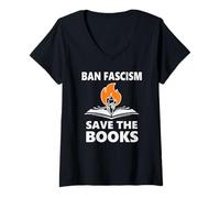 Womens Ban Fascism Save The Books Hands Off Resist Fascism is Bad V-Neck T-Shirt