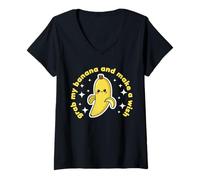 Womens Banana Lover Cute Kawaii Funny Grab My Banana Make a Wish V-Neck T-Shirt