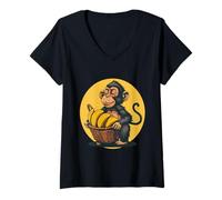 Womens Banana Monkey Animal Art Wildlife Artwork Banana Fruit V-Neck T-Shirt