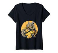 Womens Banana Squirrel Banana Fruit Artwork Wildlife Banana Lover V-Neck T-Shirt