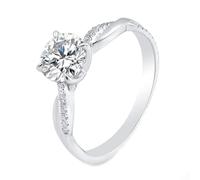 Womens Band Rings, Married Ring Silver 4 Claws Round with Moissanite 9K White Gold Size J 1/2