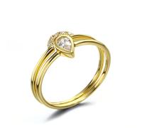 Women's Band Rings, Pretty Rings for Women Double Layer Water Drop Shape with Diamond 18.1K Yellow Gold Size X 1/2