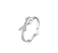 Women's Band Rings, Silver Wedding Band Women Bow with Round Shape Lab Created Diamond Pt950 Size O 1/2