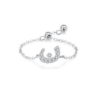 Women's Band Rings, Wedding Bands for Women Adjustable Chain Arabic Alphabet Design with Round Moissanite 14K White Gold Size L 1/2