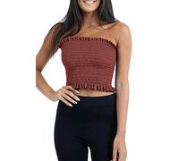 Womens Bandeau Boobtube Ruched Strapless Shirred Sheering Bra Crop Tops Crop Top Charcoal Medium (UK 10)