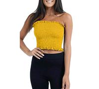 Womens Bandeau Boobtube Ruched Strapless Shirred Sheering Bra Crop Tops Crop Top Mustard Medium (UK 10)