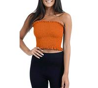 Womens Bandeau Boobtube Ruched Strapless Shirred Sheering Bra Crop Tops Crop Top Rust Medium (UK 10)