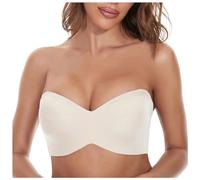 Women's Bandeau Bra Padded Strapless Bra Seamless Bandeau Bralette Tube Top Bra Wirefree Padded Bras Non Wired Support Bras for Women Activewear Bras for Yoga Gym Workout Fitness Beige