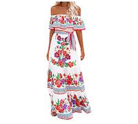 Women's Bandeau Maxi Dress Floral Print Ruffle A Line Flowy Beach Vacation Dresses Off the Shoulder Strapless Dresses Summer Spring Casual Boho Long Sundress Ladies Elegant High Waist Boho Dresses