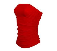 Women's Bandeau Strapless Neck Everyday Wear Plus Size Boob Tube Vest Top Ladies Side Ruched Crop Plain and Printed Tee Summer Stretchy Sleeveless Bra Top UK 8 to 26 Red