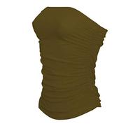 Women's Bandeau Strapless Neck Everyday Wear Plus Size Boob Tube Vest Top Ladies Side Ruched Crop Plain and Printed Tee Summer Stretchy Sleeveless Bra Top UK 8 to 26 Khaki